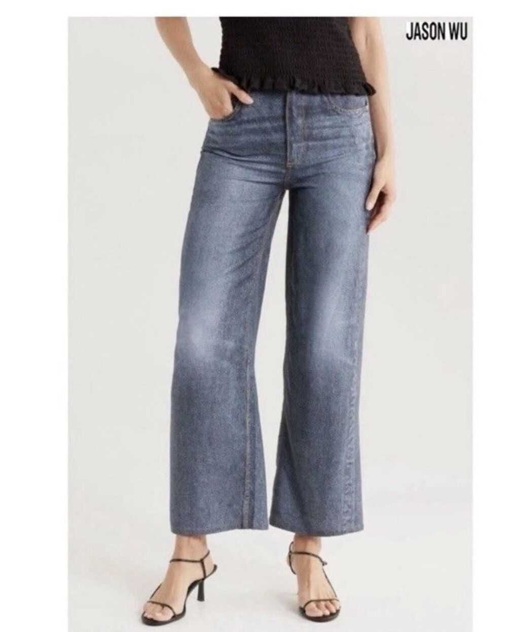 Jason Wu Hi Rise Wide Faded Raw Denim Blue Women’s Pants Size 8 NWT